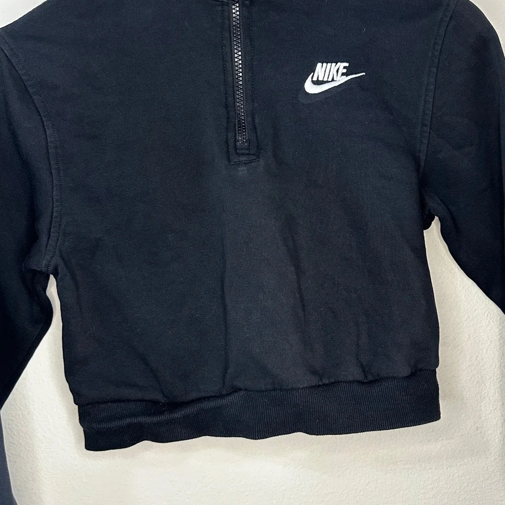 Nike Kids Black Cropped‎ Quarter Zip Sweatshirt Fleece Pullover Top Size M